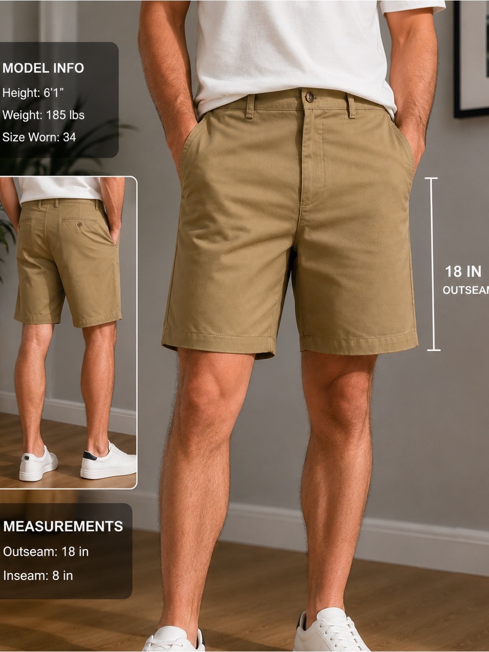 L.L.Bean Classic Fit Men’s Chino Shorts – Size 33 – Khaki/Tan